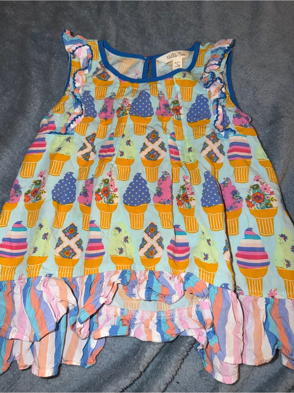 Girls Ice Cream Print Ruffle Tank Top